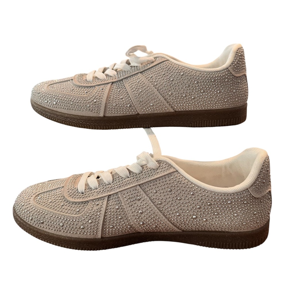 Sparkle Studded Women's Sneakers in Light Beige - Picture 5 of 9